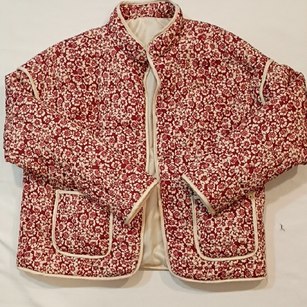Quilted Cropped Floral Jacket Cottagecore Ditzy Floral Size Small Puffer Jjacket
